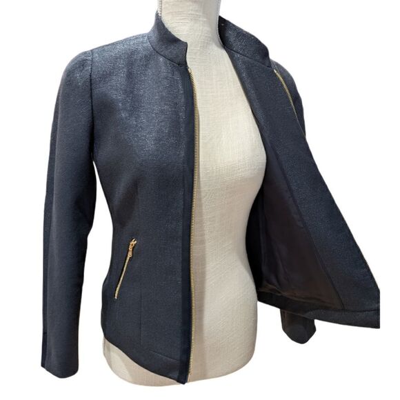 NWOT Badgley Mischka Women's Navy Blue & Gold Full Zip Jacket Size 2 - Picture 7 of 12